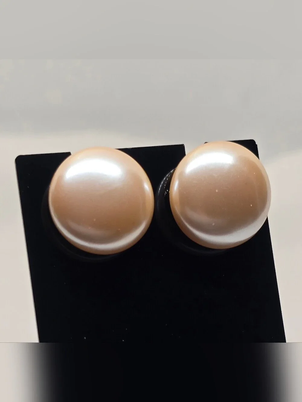 Vintage MONET Gold Tone Faux Pearl Button Post Pierced Earrings 5/8